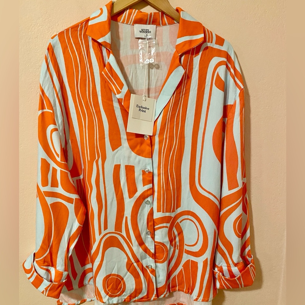 NWT Seven Wonders Sola oversized button down shirt Alba print Large - Picture 6 of 11